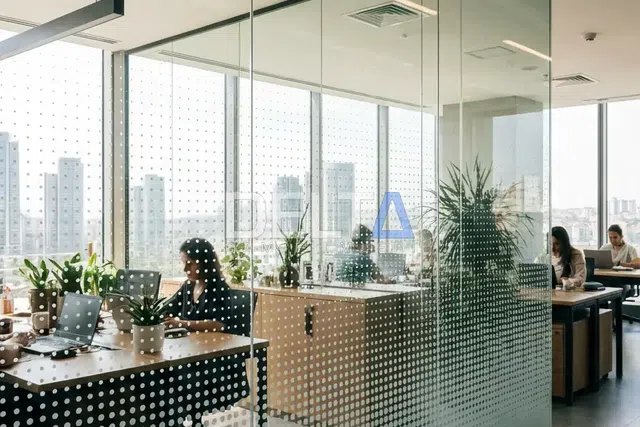 Ofis Nokta Desenli Kumlama Folyo Uygulaması - İstanbul ofis ve ticari alan cam filmi örneği